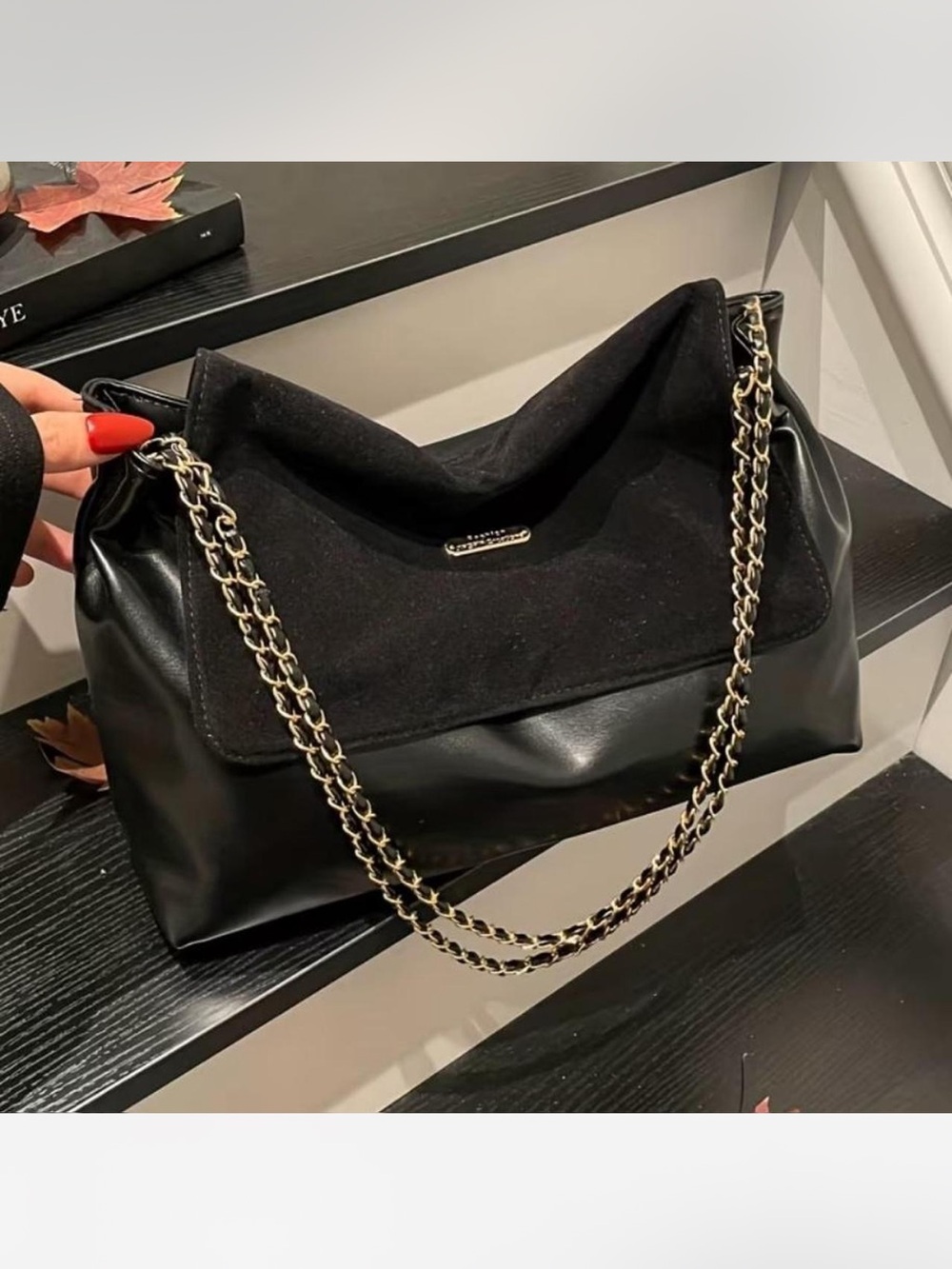 Black Chain-Handle Shoulder Bag